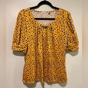 Notations Yellow Polka Dot Blouse Women's Size L